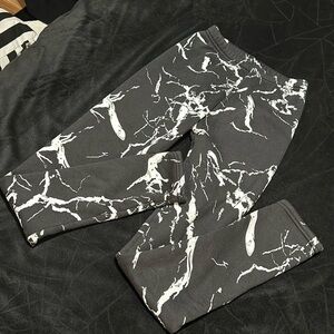 Marble Print Fur Lined Leggings, XS